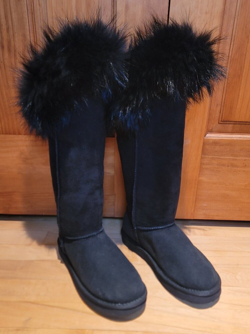 Australia Luxe Collective Black Foxy Tall Fur Shearling Boots SZ 8 Fall Apres